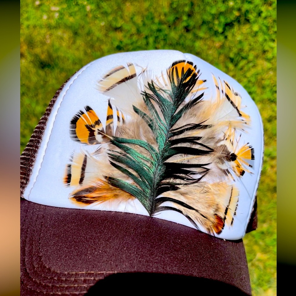 Custom made feather trucker hat